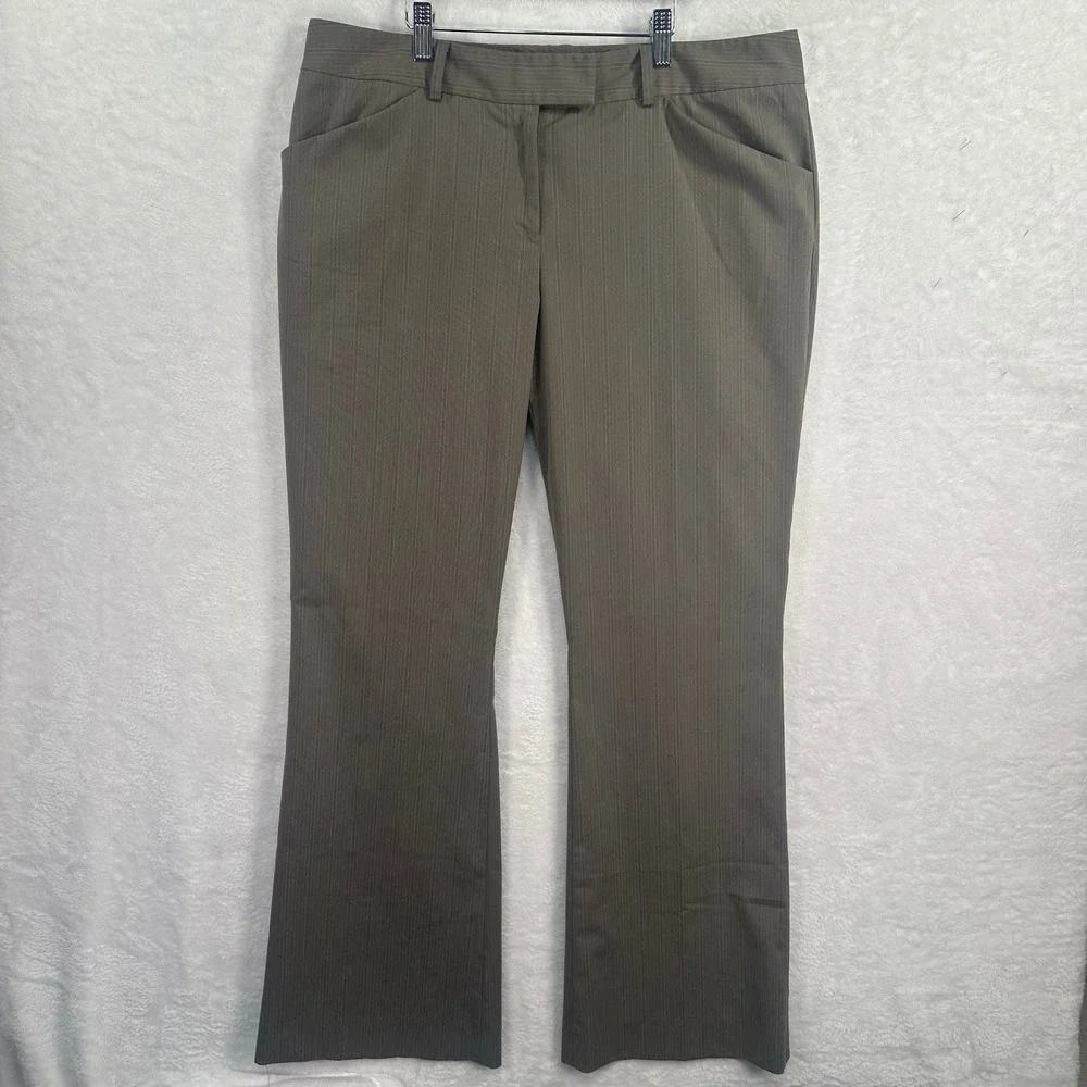 Antonio Melani Dress Pants Womens 14 Brown Pinstripe‎ Flare Leg Career Trousers